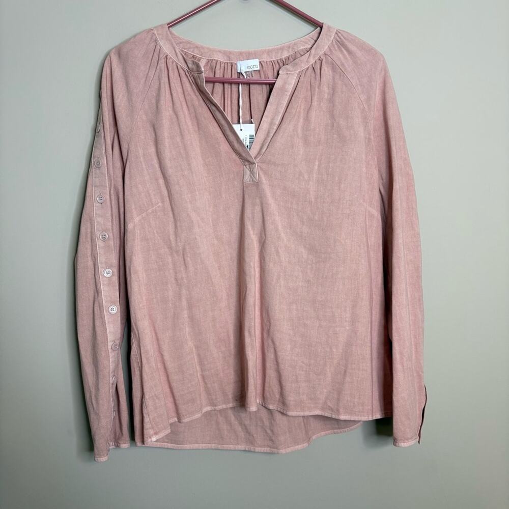 NWT ECRU Barrymore Button Accent Long Sleeve Shirt in Dusty Rose Pink Large - Picture 2 of 7